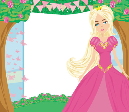 invitation with a beautiful sweet princess - floral frameのイラスト素材