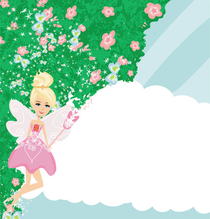 sweet fairy with magic wand - beautiful floral frameのイラスト素材