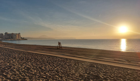 Lifeguard tower on a beach of Calpe. Alicante. Spain.の写真素材