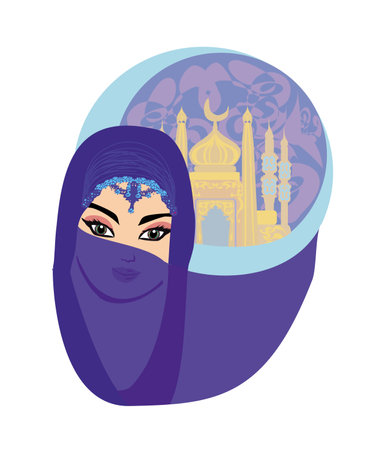 Portrait of Muslim beautiful girl in hijabのイラスト素材
