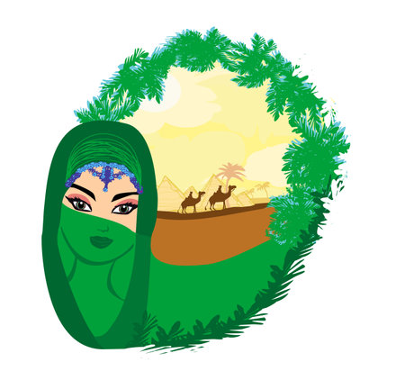 Arabian woman in the desertのイラスト素材
