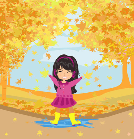 fun in the park in autumn dayのイラスト素材