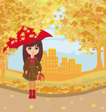 beautiful girl with umbrella on an autumn sunny dayのイラスト素材