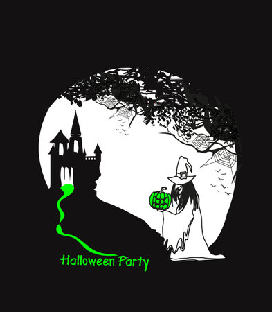 halloween party invitation - witch with Halloween pumpkinのイラスト素材