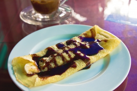 Crepe with Banana and Chocolate sauceの写真素材