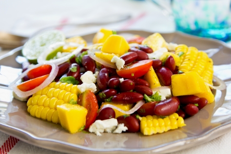 Beans with Mango,Sweetcorn and Feta cheese saladの写真素材