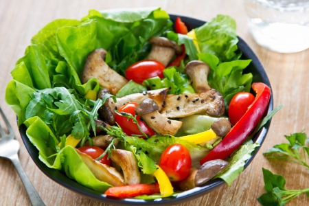 Grilled Oyster Mushroom with fresh vegetables saladの写真素材