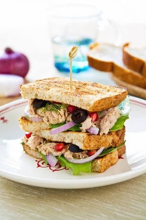 Tuna sandwich with olive and pomegranateの写真素材