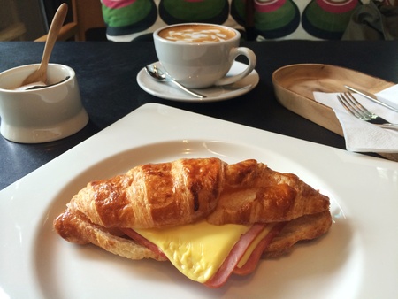 Croissant with ham and cheese and Cappucino の素材