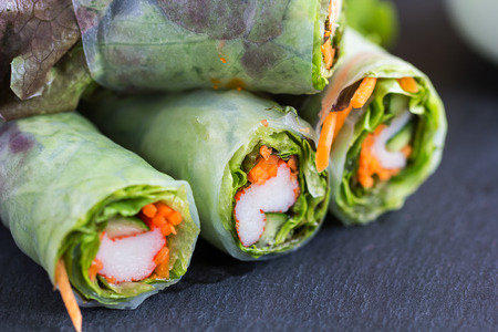 Vietnamese spring roll with vegetable ,crab stick and tuna