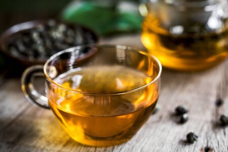 Oolong Pearl Tea in a clear Tea potの写真素材