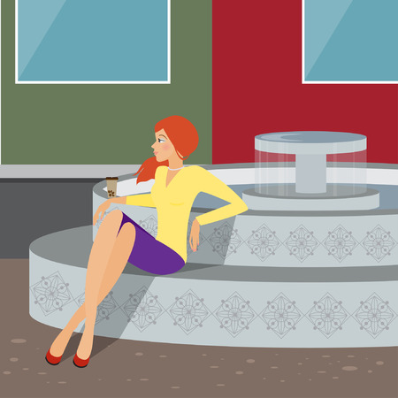 girl near a fountainのイラスト素材