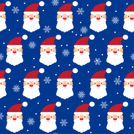 holiday bright colored pattern background with santa and snowflakes on blue coverのイラスト素材