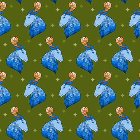 ornamental bright colored blue goat seamless background. Symbol of the new year of the goat, 2015のイラスト素材