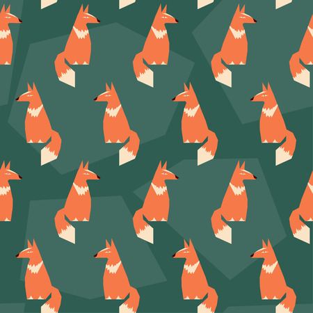 abstract seamless pattern geometric background with funny cartoon ginger foxのイラスト素材