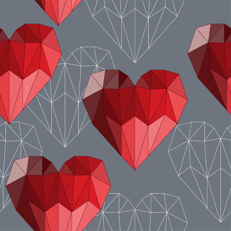 bright colored geometric abstract polygonal hearts seamless pattern background for use in design for valentines day or weddingのイラスト素材