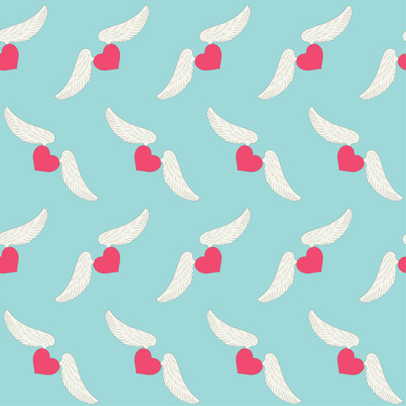 hand-drawing flying hearts with wings seamless pattern background for use in design for valentines day or weddingのイラスト素材