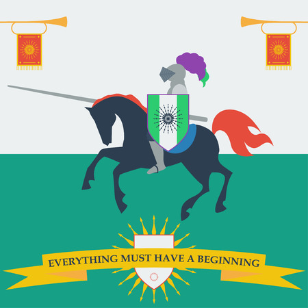 brave knight background in trendy flat style for use in design for card, invitation, poster, banner, placard or billboard coverのイラスト素材