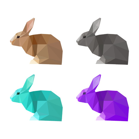 Abstract polygonal triangle geometric rabbit set isolated on white background for use in design for card, invitation, poster, banner, placard or billboard coverのイラスト素材