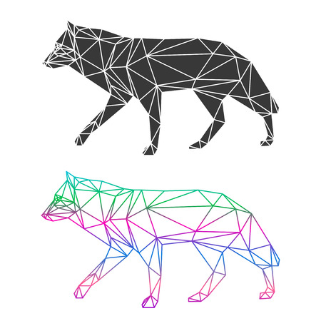 Abstract geometric wolf set isolated on white background for use in design for card, invitation, poster, banner, placard or billboard coverのイラスト素材