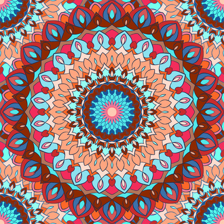 bright motley hand-drawing ornamental floral abstract seamless background with many details for design of silk neckerchief or printing on textile or use in design for card, invitation or banner coverのイラスト素材