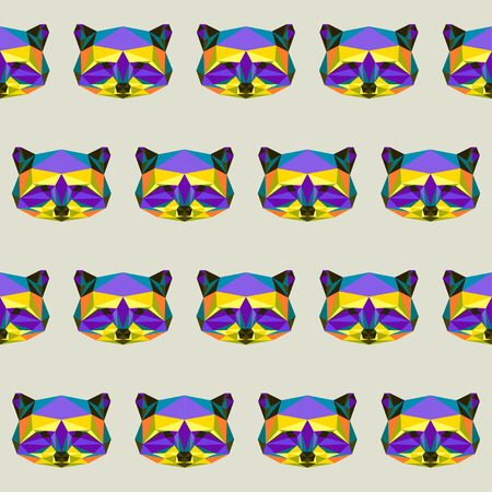 Abstract bright colored polygonal triangle geometric raccoon seamless pattern background for use in designのイラスト素材