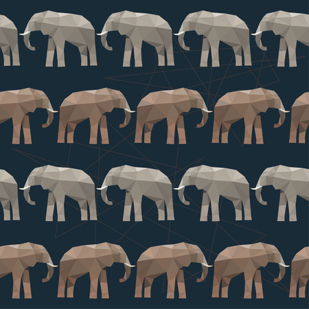 Elephant seamless pattern background isolated on black. Abstract bright  polygonal geometric triangle illustration for use in designのイラスト素材