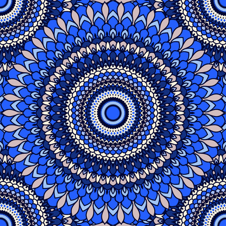 hand-drawing seamless ornamental floral abstract bright blue background with many details for design of silk neckerchief or printing on textile or use for card, invitation or banner coverのイラスト素材