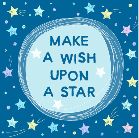 Funny doodle card background with hand drawn simple graphic soft colored stars and text for use in design.のイラスト素材