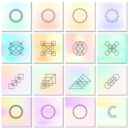 Abstract backgrounds with outlines of shapes. Collection with simple graphic geometric elements for use in design logo or for card, book, poster, brochures, notebook,  album, sketch book coverのイラスト素材