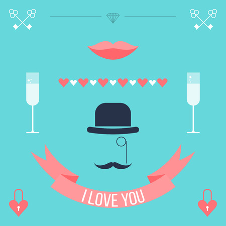 wedding collection romantic decorative elements isolated on stylish blue background for use in design for card, invitation, poster, banner, placard, billboard coverのイラスト素材