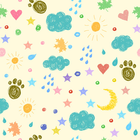 Doodle seamless pattern background with hand drawn funny elements. Simple graphic fanny cartoon cover for use in design.のイラスト素材