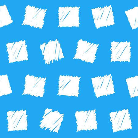 Doodle seamless squares pattern background. Hand drawn simple graphic geometric white  elements isolated on blue background for use in designのイラスト素材