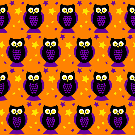 Halloween vector seamless pattern background with funny owl and stars isolated on stylish cover for use in designのイラスト素材