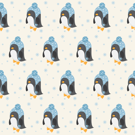 Funny cartoon penguin seamless pattern backgroundのイラスト素材