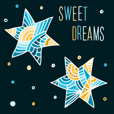 Doodle handmade stars. Sweet dreams theme.のイラスト素材