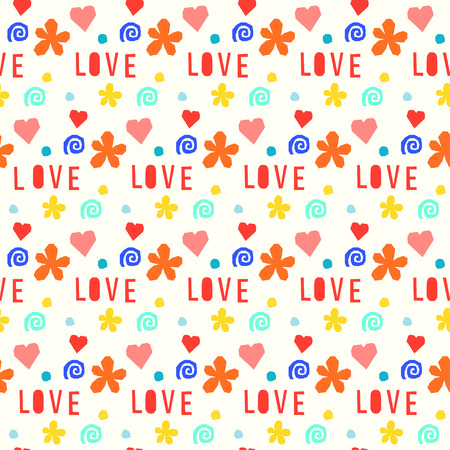 Wedding and romantic theme. Love seamless pattrn background. Handmade abstract love letters and bright shapes isolated on stylish cover with geometric shapes.のイラスト素材