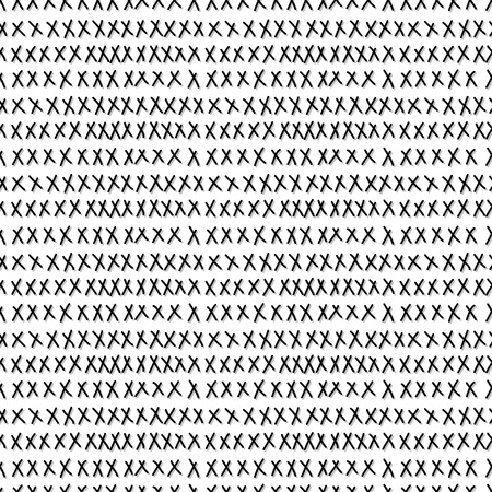 Handmade monochrome doodle seamless pattern background. Hand drawn black elements isolated on white coverのイラスト素材