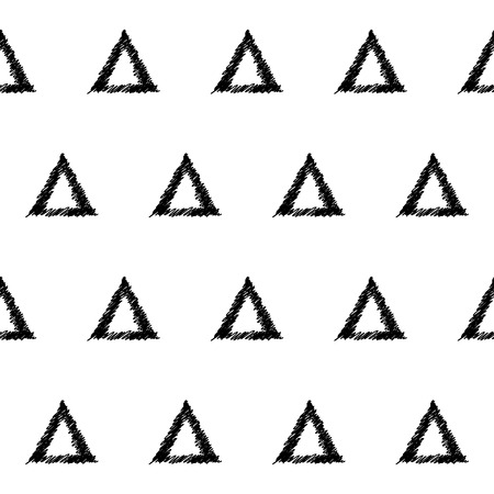 Handmade monochrome doodle seamless pattern background. Hand drawn black triangles isolated on white coverのイラスト素材