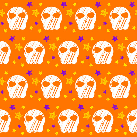 Halloween seamless pattern background. Abstract halloween sketch elements isolated on purple cover.Handmade pattern  for design card, invitation, poster, banner, menu, notebook, album etc.のイラスト素材