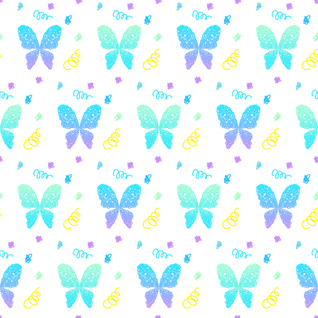Doodle butterfly seamless background.abstract shapes and gradient colored butterfly for use in design card, invitation, book, album, poster, brochures, notebook etcのイラスト素材