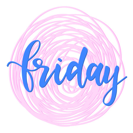 Friday. Abstract lettering for card, invitation, t-shirt, poster, banner, placard, diary, album, sketch book cover. Hand drawn friday letters isolated on stylish doodle background.のイラスト素材