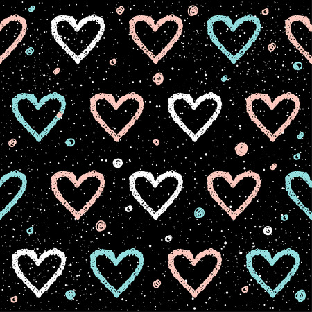 Doodle heart seamless background. Abstract childish blue, white and pink heart pattern for card, invitation, wallpaper, album, scrapbook, holiday wrapping paper, textile fabric, garment, t-shirt etc.のイラスト素材