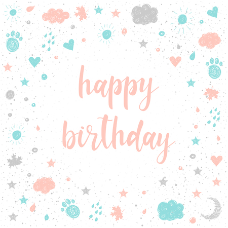 Doodle Handmade Card Background Happy Birthday Quote Soft Grey