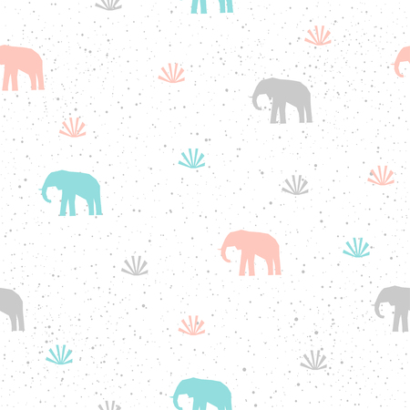 Handmade elephant seamless pattern background. Abstract blue, grey and pink elephant pattern for card, invitation, wallpaper, album, scrapbook, holiday wrapping paper, textile fabric, garment, t-shirtのイラスト素材
