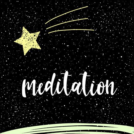 Handwritten lettering on black. Doodle handmade meditation quote and hand drawn star for design t-shirt, holiday card, invitation, brochures,  scrapbook, album etc.のイラスト素材