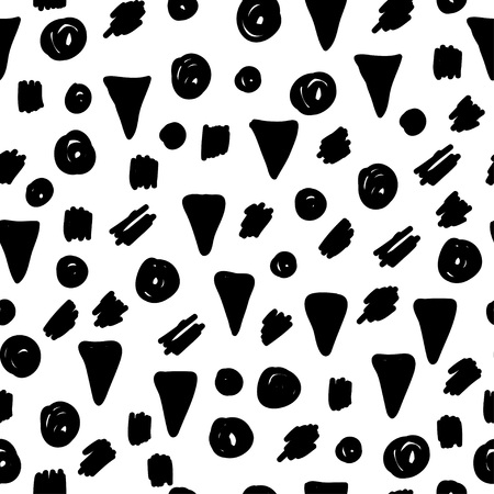 Handmade contrast seamless pattern. Childish craft monochrome wallpaper for birthday card, baby nappy, school party advertising, shop sale poster, holiday wrapping paper, textile, bag print etc.のイラスト素材