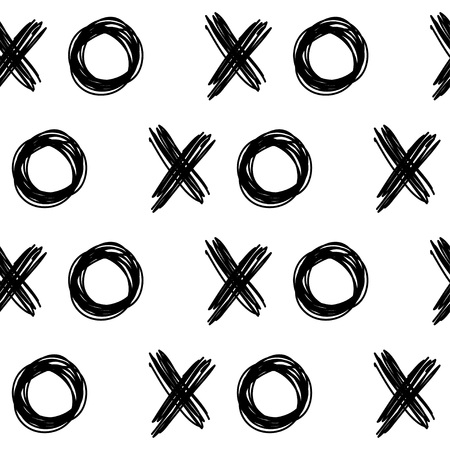 Handmade contrast seamless pattern. Childish craft monochrome wallpaper for birthday card, baby nappy, school party advertising, shop sale poster, holiday wrapping paper, textile, bag print etc.のイラスト素材