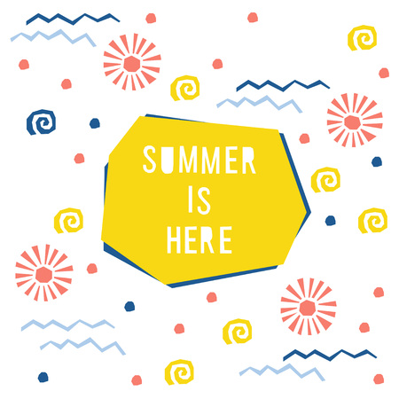 Abstract summer time pattern background. Childish simple application for design card, invitation, summer party poster, workshop advertising, t shirt, baby menu, bag print etc.のイラスト素材