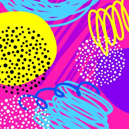 Abstract creative doodle background. Hand drawn cover template for design birthday card, summer party invitation, seasonal sale, childish t shirt picture or bag print etc. のイラスト素材